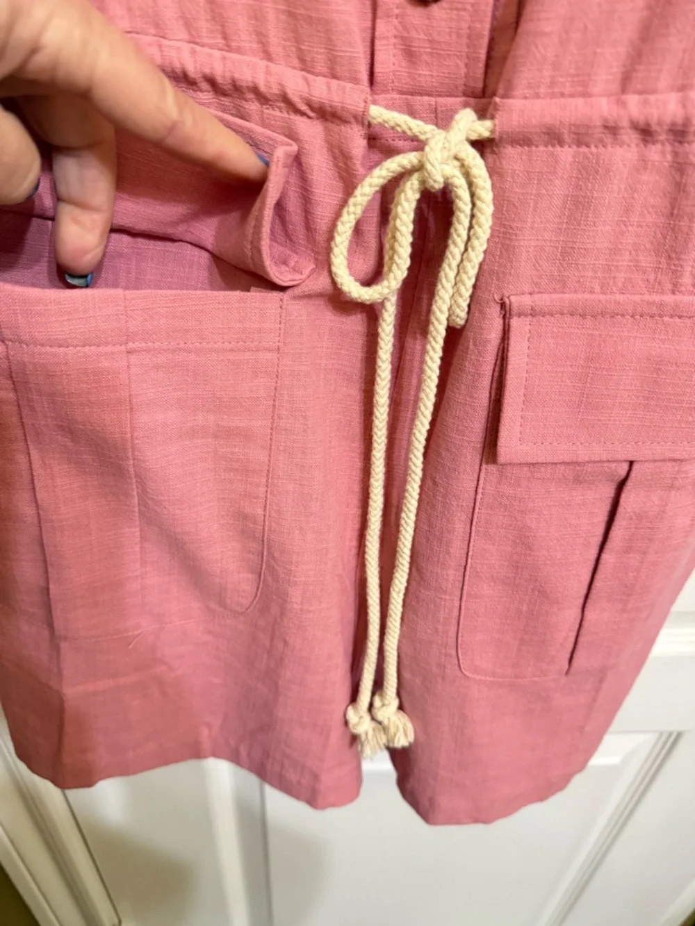 Pink Drawstring Utility Shorts Romper NWT - Picture 4 of 11